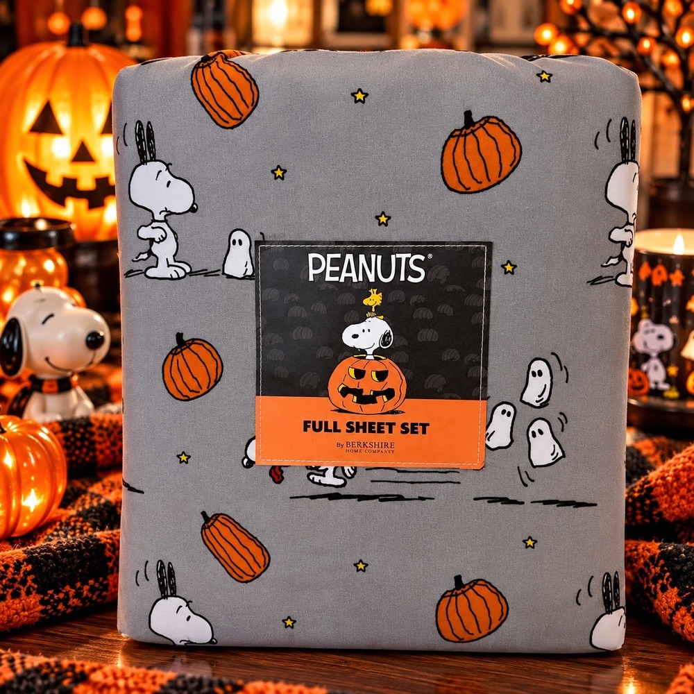 Peanuts Snoopy Halloween Full Sheet Set Berkshire Home Gray Pumpkin Ghost 4pc